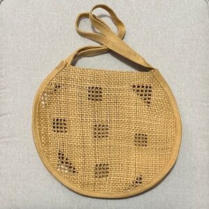 Unique Round Shaped Woven Materials Bag-Shoulder Carry Double Strap-Open Top